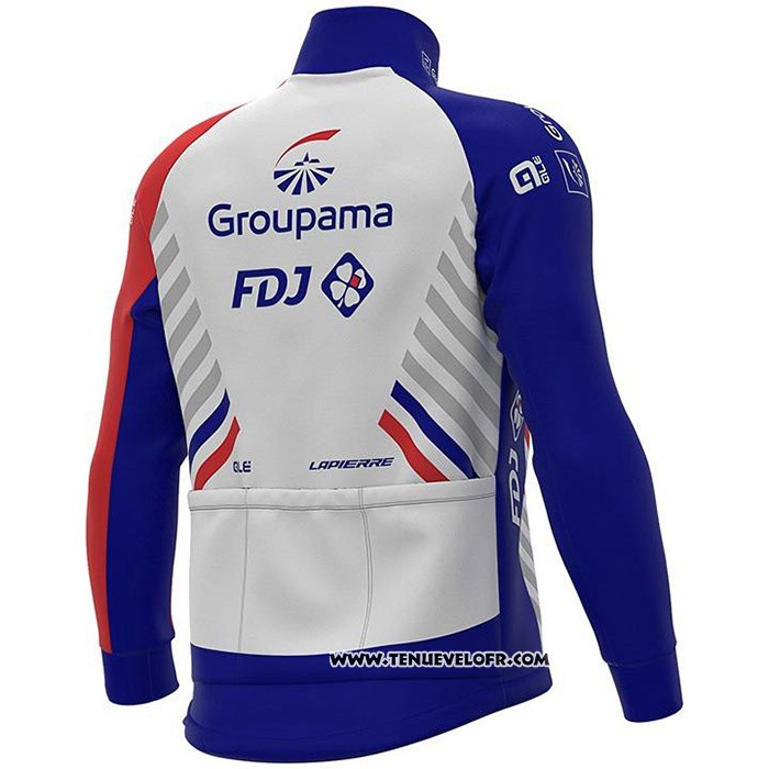 2020 Maillot Cyclisme Groupama-FDJ Blanc Profond Bleu Rouge Manches Longues et Cuissard